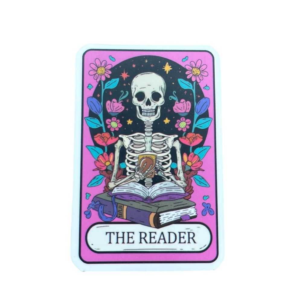 Gothic Tarot Card Skull Sticker with Books & Plants Kindle Notebook Decor
